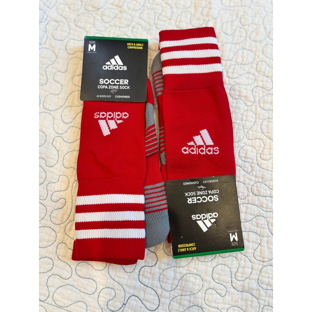 Adidas Copa Zone Soccer Socks Red White AEROREADY Cushioned 2 Pairs‎ Mens Size M